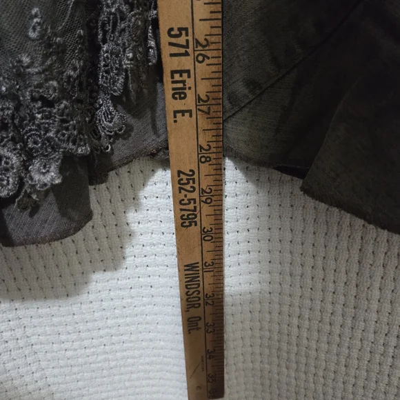 Boho Chic Handmade Dark Grey Distressed Denim Skirt with Lace Details L/XL - Picture 9 of 10